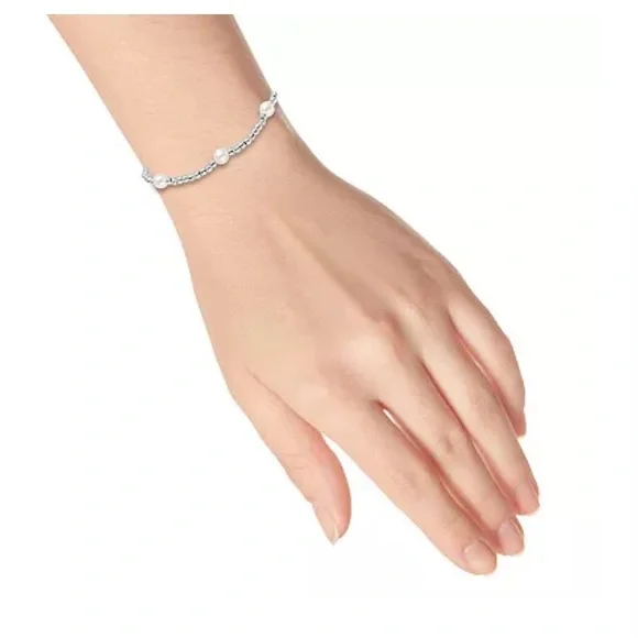 Sterling Silver Bead & Freshwater Cultured Pearl Stretch Bracelet
